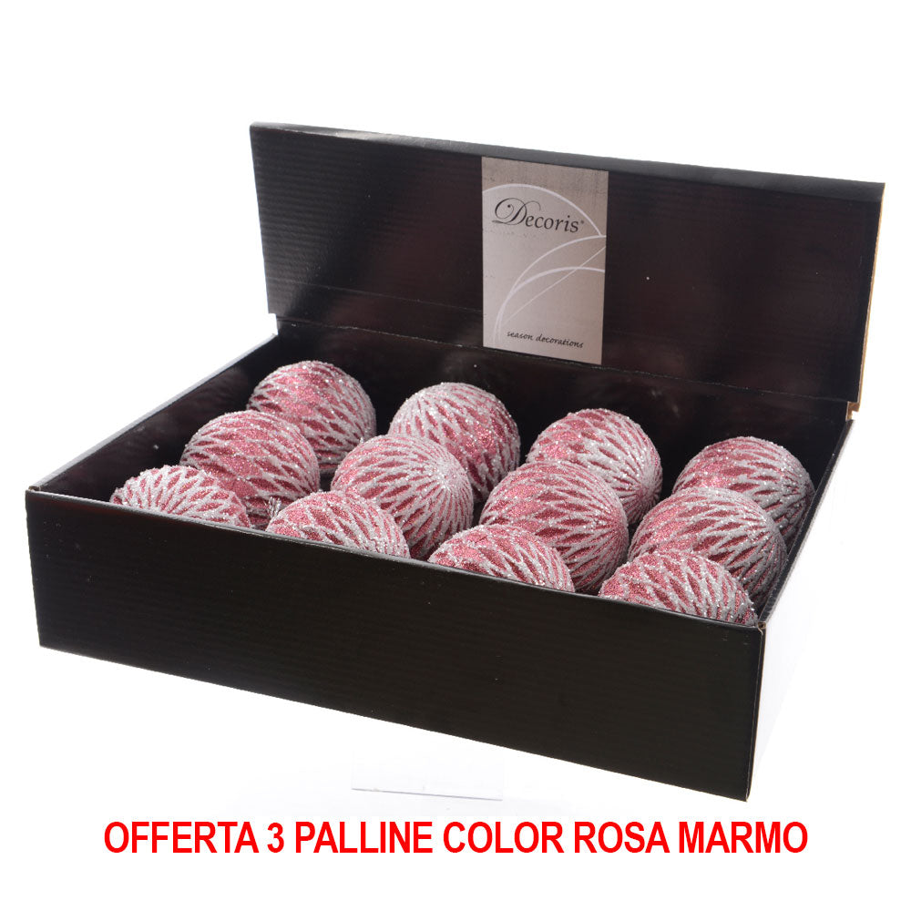 OFFERTA 3 PALLINE DI NATALE 8CM ROSA CON GLITTER