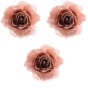 OFFERTA 3 ROSE DECORATIVE CON CLIP GLITTERATE ROSA 14CM
