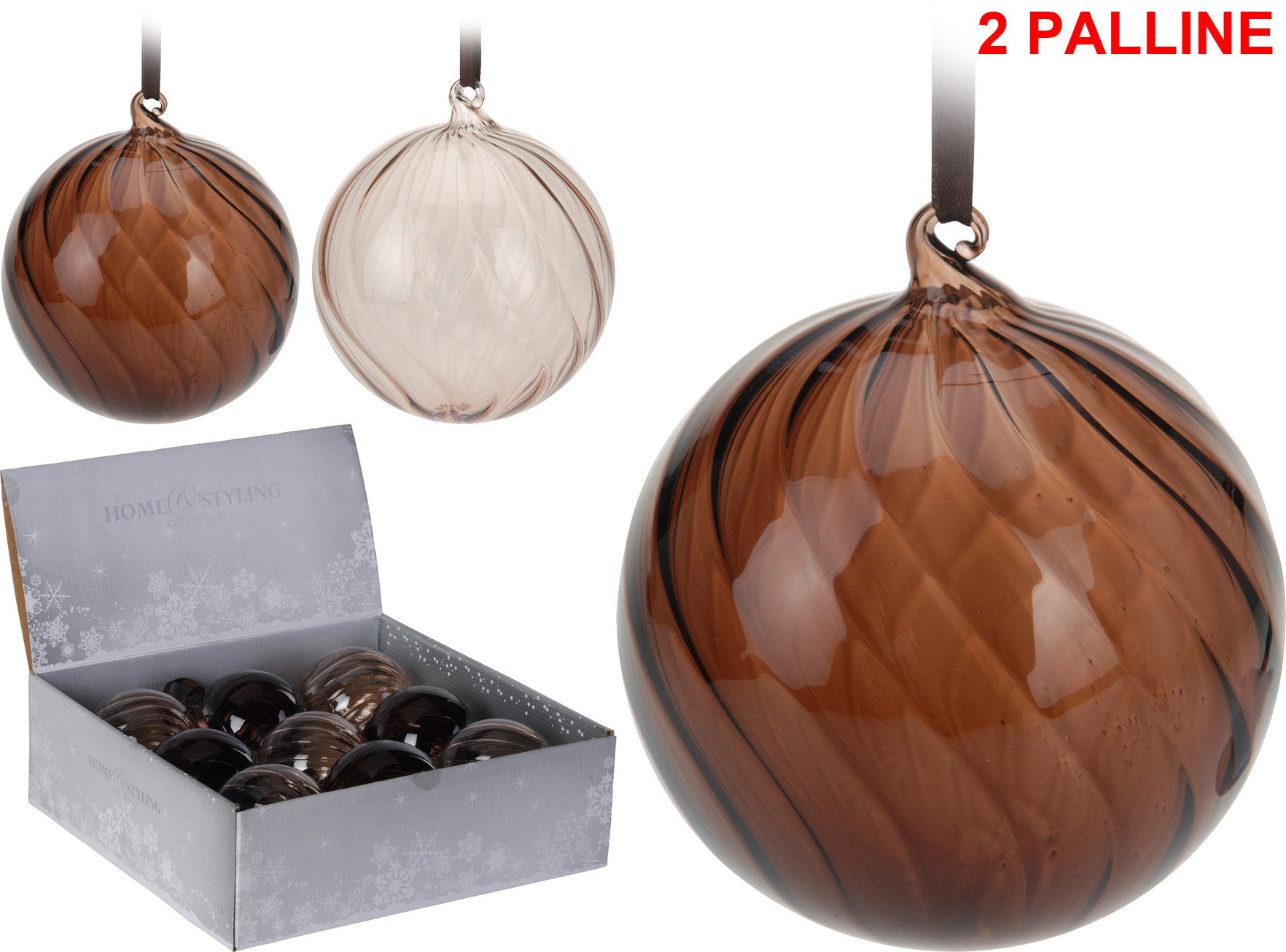 OFFERTA 2 PALLINE IN VETRO 10CM MARRONE