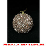 OFFERTA 12 PALLINE DI NATALE 8 CM CHAMPAGNE GLITTERATE