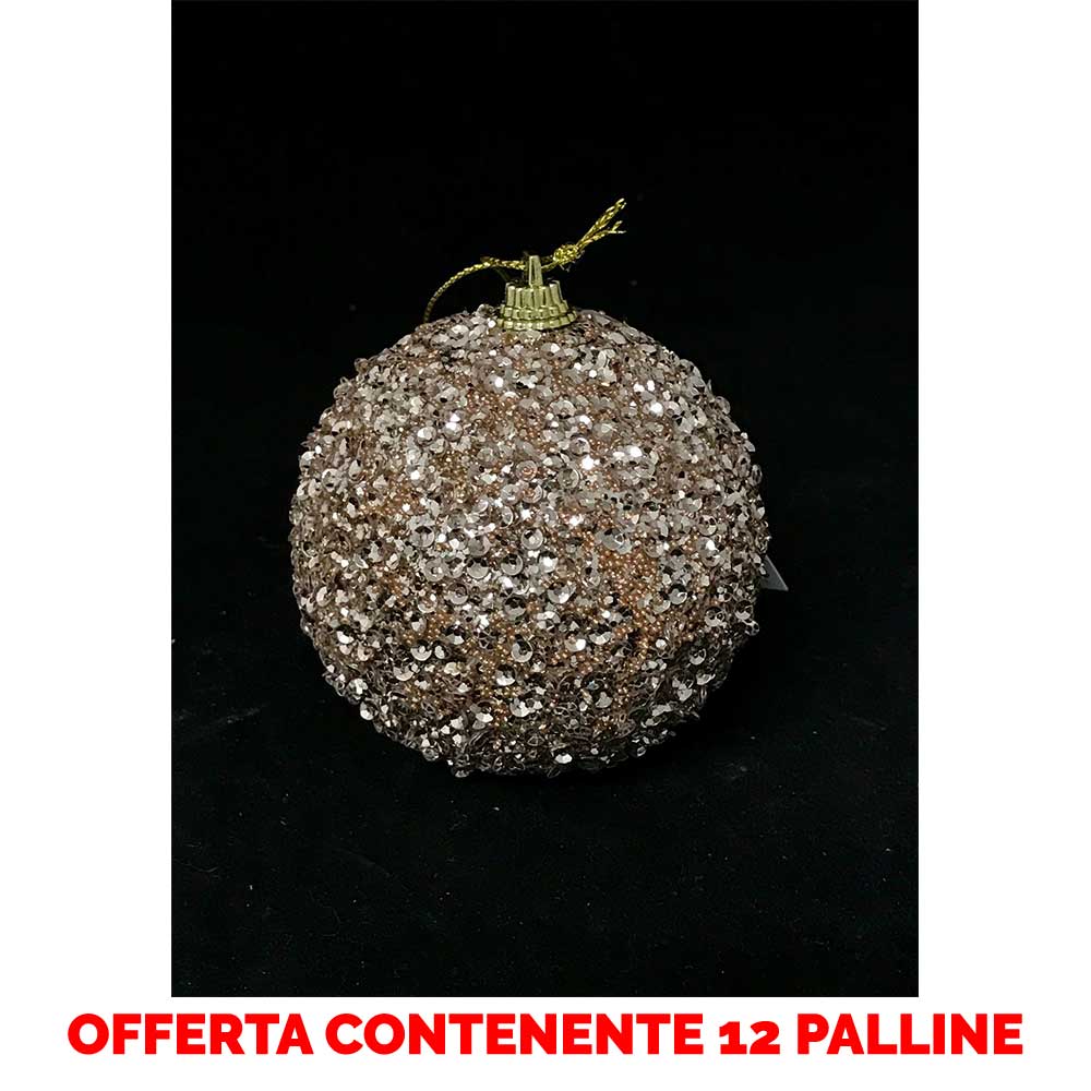 OFFERTA 12 PALLINE DI NATALE 8 CM CHAMPAGNE GLITTERATE