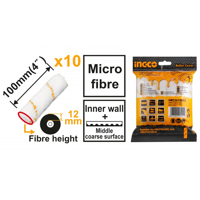 SET 10 PZ RULLINO RICAMBIO MICROFIBRA 10CM