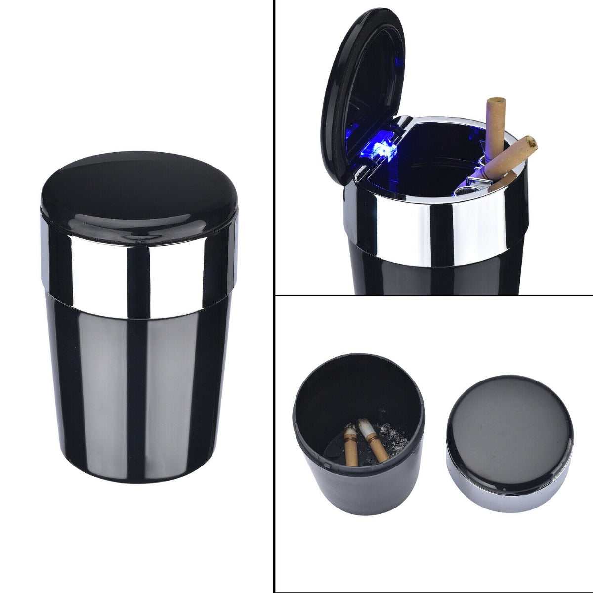 POSACENERE PER AUTO CON LUCE LED E COPERCHIO ANTIODORE COLORE ASSORTITO