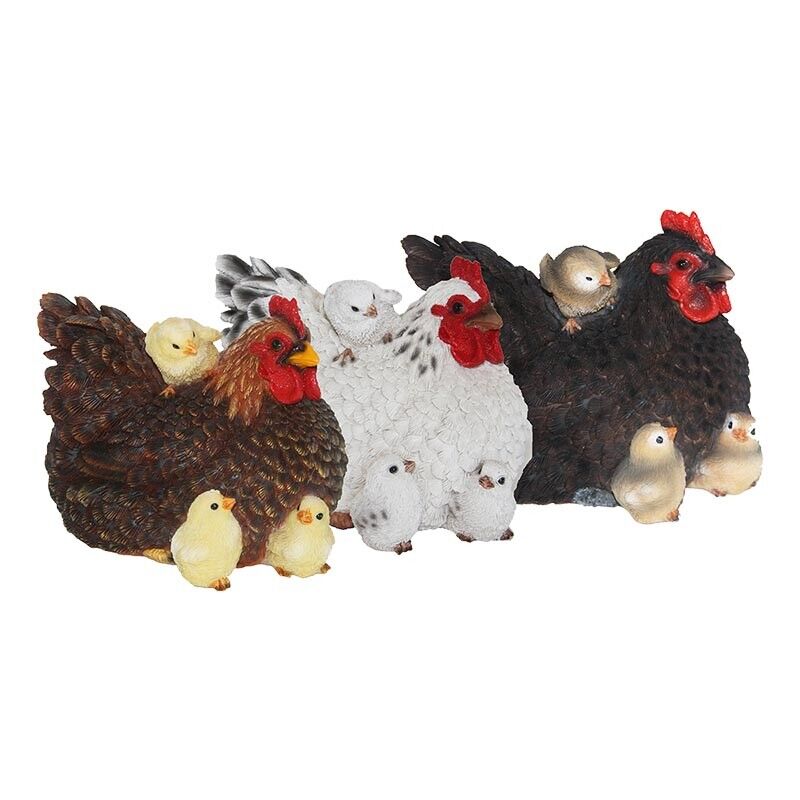 GALLINA SEDUTA IN RESINA CON PULCINI ASSORTITA