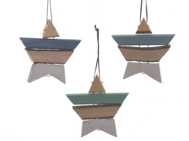 DECORAZIONE STELLA NATALIZIA IN LEGNO APPENDIBILE MODELLO ASSORTITO