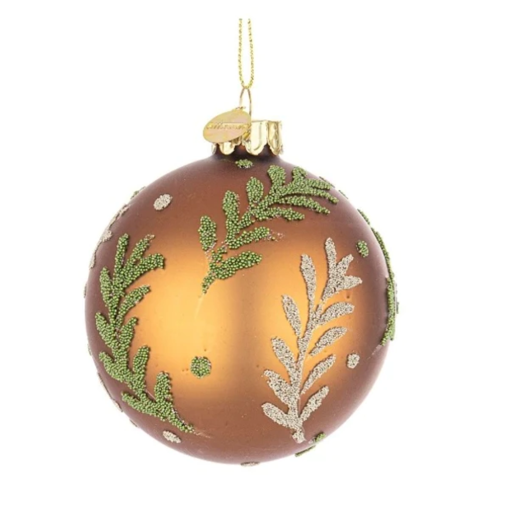 PALLINA DI NATALE IN VETRO AMELIE Ø8CM BRONZO RAMETTI GLITTER
