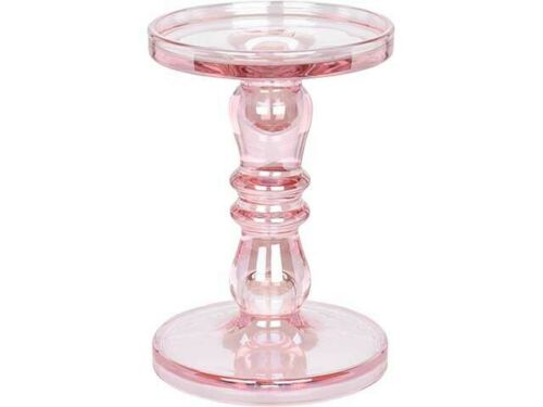 CANDELABRO IN VETRO 13X20CM COLORE ROSA
