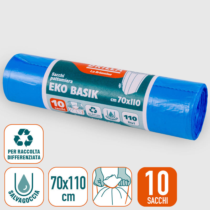 SACCHI PATTUMIERA EKO BASIK AZZURRI 70X110 CM 10 PZ