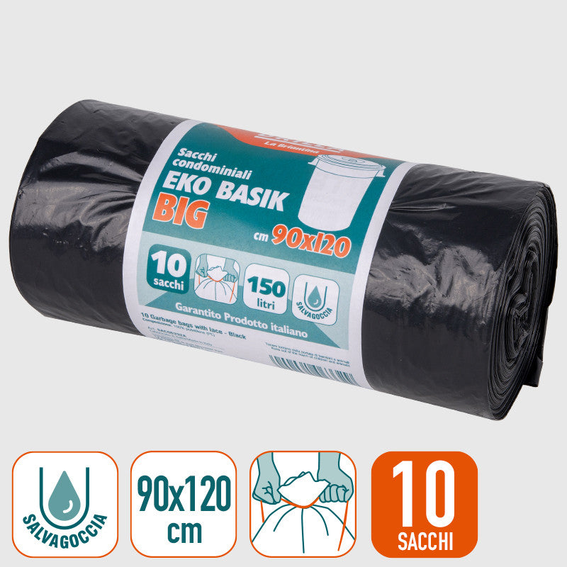 SACCHI PATTUMIERA EKO BASIK BIG NERI 90X120 CM 10 PZ