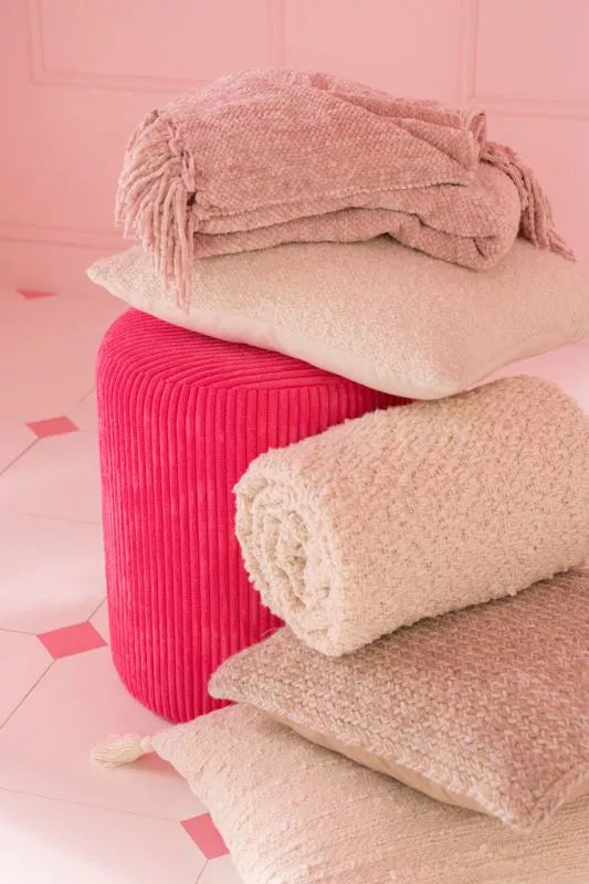Pouf sgabello imbottito in velluto a coste 39x39x44 cm rosa fucsia J-LINE - immagine 5