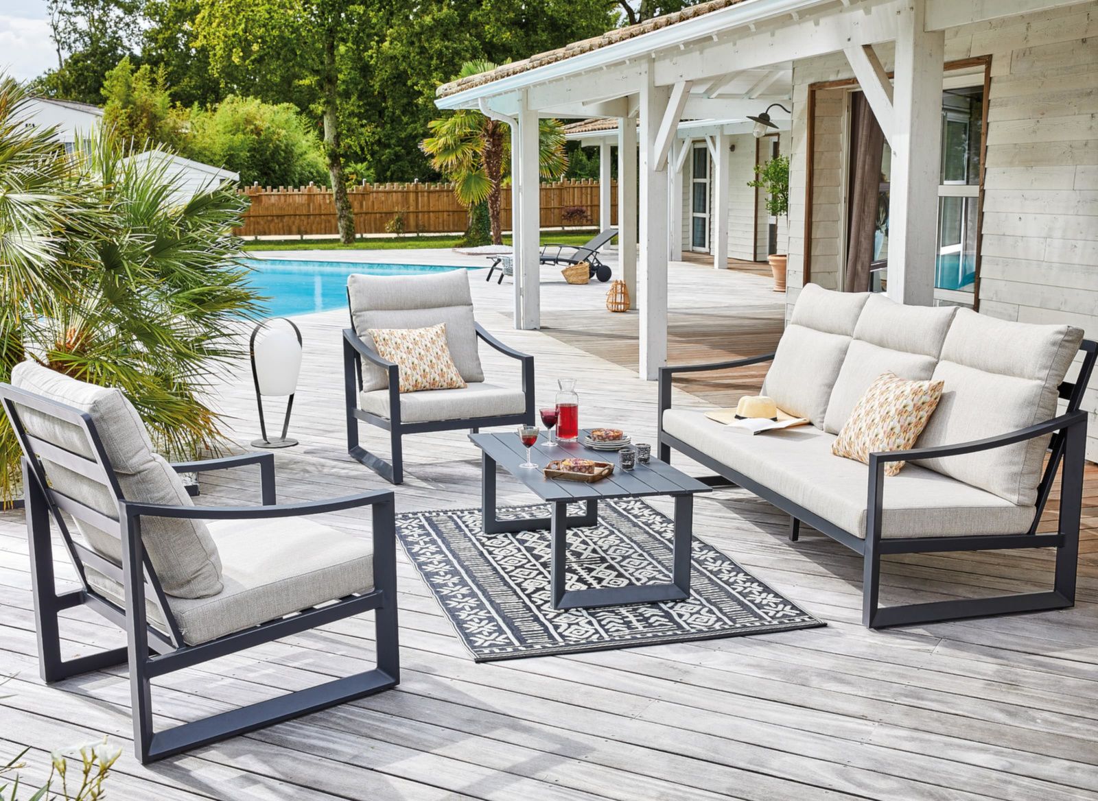 DIVANO LOUNGE PRADO 3 POSTI GRAFITE E BEIGE