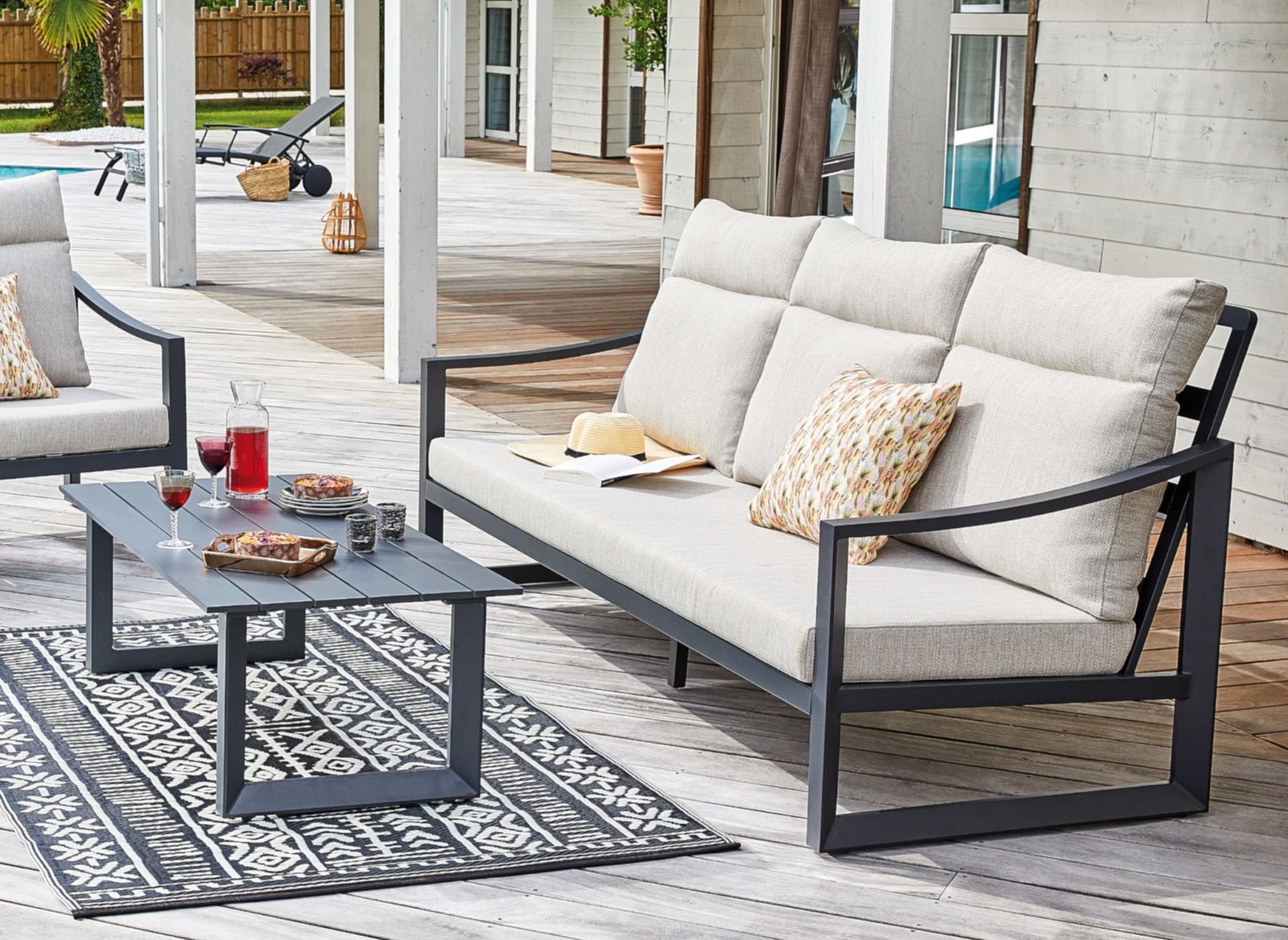 DIVANO LOUNGE PRADO 3 POSTI GRAFITE E BEIGE