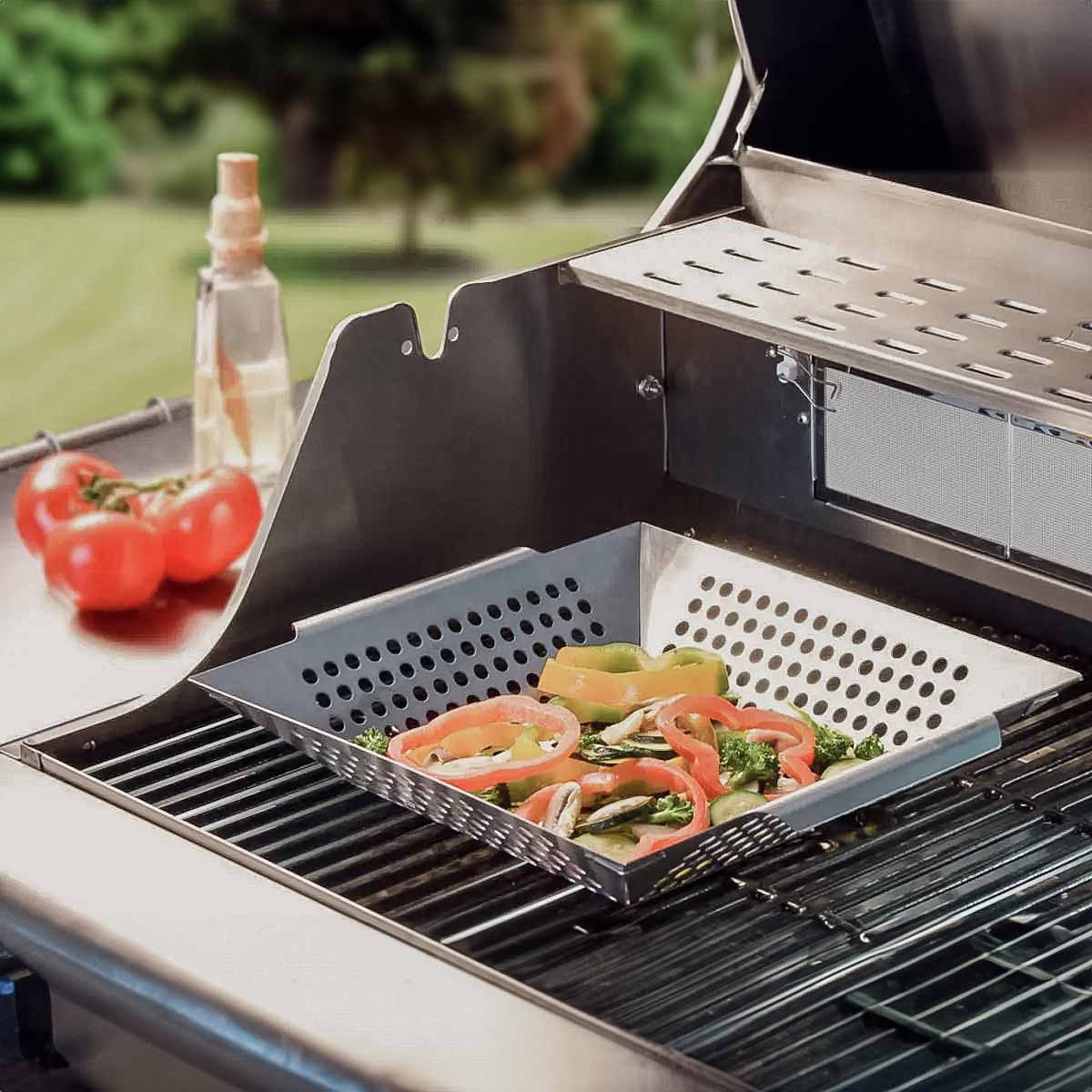 Cestello per Verdure XL Grillwok in Acciaio Inox 30,5 x 30,5 cm SANTOS