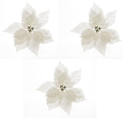 OFFERTA 3 POINSETTIA INNEVATA 28CM COLOR BIANCO CON CLIP