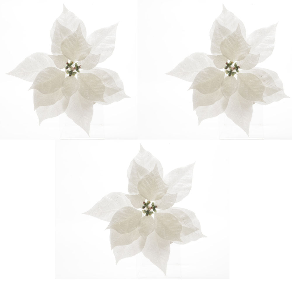 OFFERTA 3 POINSETTIA INNEVATA 28CM COLOR BIANCO CON CLIP