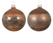 PALLINA DI NATALE IN VETRO MARRONE DON DECORAZIONI GLITTER 8CM ASSORTITA