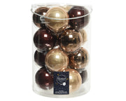BOX 16 PALLINE DI NATALE MARRONE CHIARO E SCURO 8CM