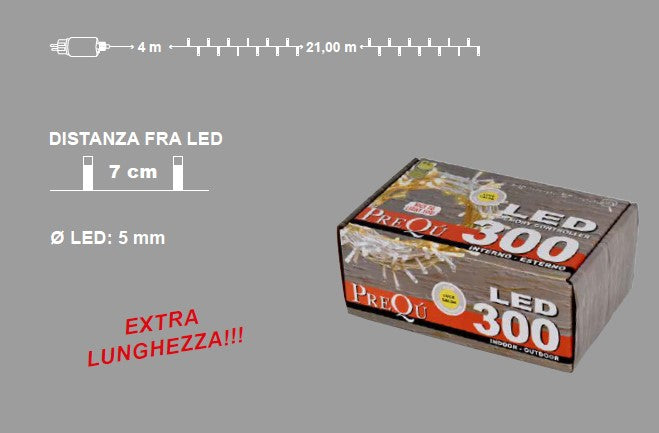 LUCI DI NATALE CATENA CON 300 LED BIANCO GHIACCIO 21MT