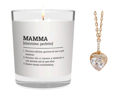 CANDELA CON SCRITTA NONNA INCLUSA COLLANA CON CUORE LUCIDO