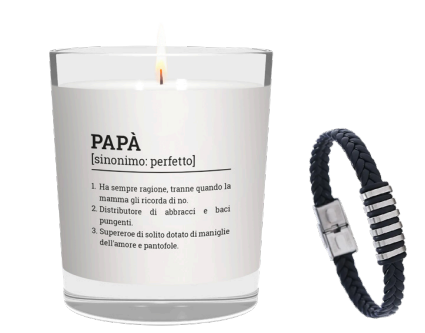 CANDELA CON SCRITTA PAPA' INCLUSO BRACCIALE IN ACCIAIO E TITANO
