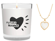 CANDELA CON SCRITTA FUTURA MAMMA INCLUSA COLLANA CUORE