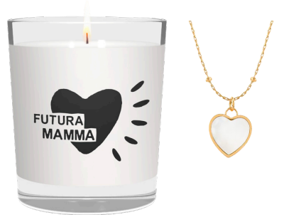 CANDELA CON SCRITTA FUTURA MAMMA INCLUSA COLLANA CUORE