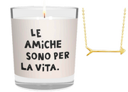CANDELA CON SCRITTA LE AMICHE SONO PER LA VITA INCLUSA COLLANA FRECCIA