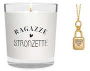 CANDELA CON SCRITTA RAGAZZE STRONZETTE INCLUSA COLLANA PADLOCK