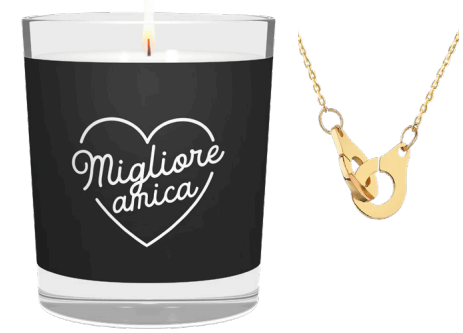 CANDELA CON SCRITTA MIGLIORE AMICA INCLUSA COLLANA MANETTE