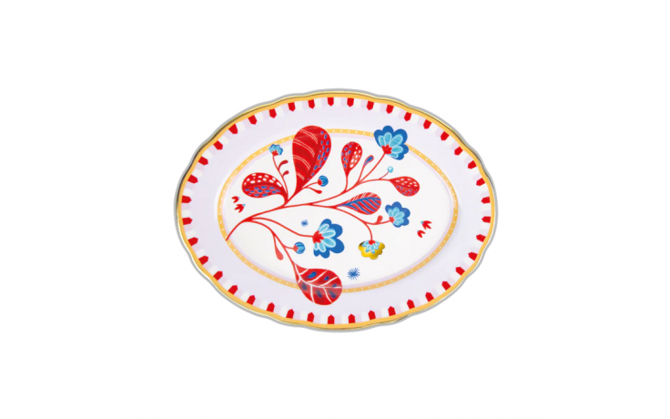 PIATTO A SERVIRE OVALE, IN PORCELLANA, CON FOGLIE, MAMMA MIA
