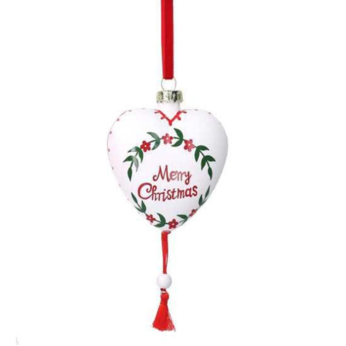 CUORE IN VETRO CON SCRITTA MERRY CHRISTMAS, 8X3,6X14CM, BIANCO