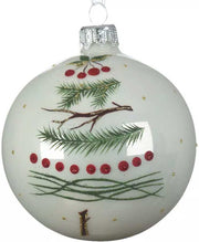 PALLINA DI NATALE BIANCO INVERNO CON DECORAZIONE RAMO NATALIZIO 8CM