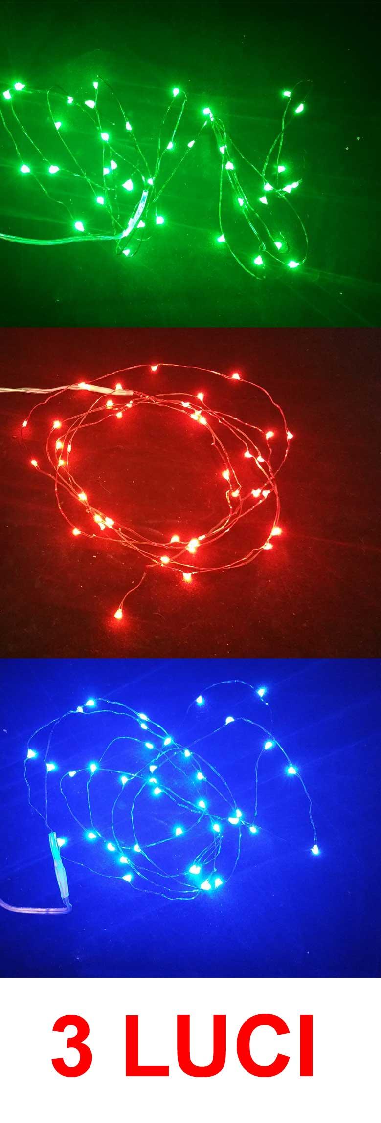 OFFERTA 3 CONFEZIONI DA 10 MICROLED LINEARI LUCI COLORI ASSORTITI A BATTERIA