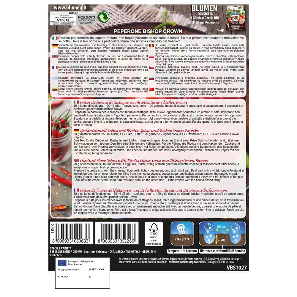 SEMI DI PEPERONCINO DOLCE E PICCANTE BISHOP CROWN