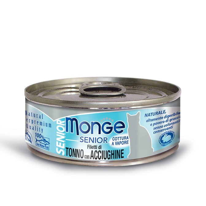 MONGE SCATOLETTA CIBO UMIDO GATTO SENIOR TONNO CON ACCIUGHINE IN JELLY 80GR