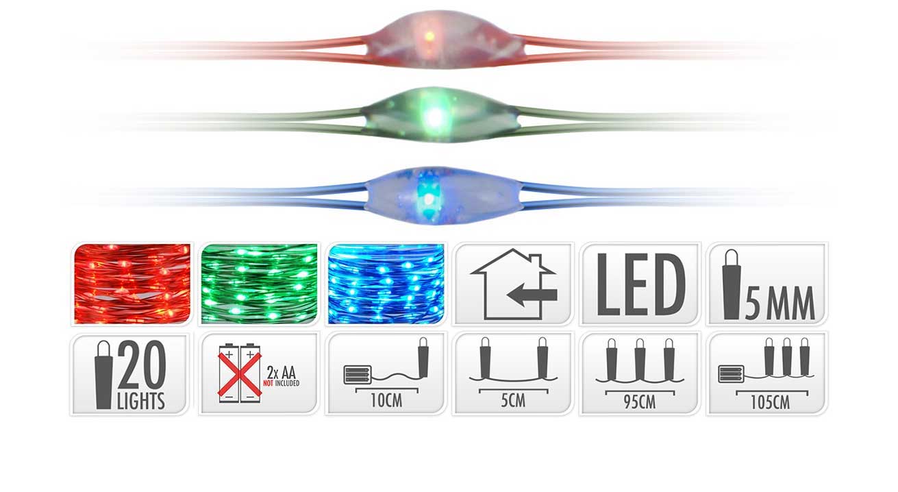 OFFERTA 5 CONFEZIONI DA 20 MICROLED LINEARI LUCI COLORI A SCELTA A BATTERIA