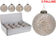 OFFERTA 2 PALLINE DI NATALE IN VETRO COLOR SABBIA 8CM