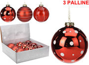 OFFERTA 3 PALLINE ROSSE CON DECORAZIONI ASSORTITE 9CM