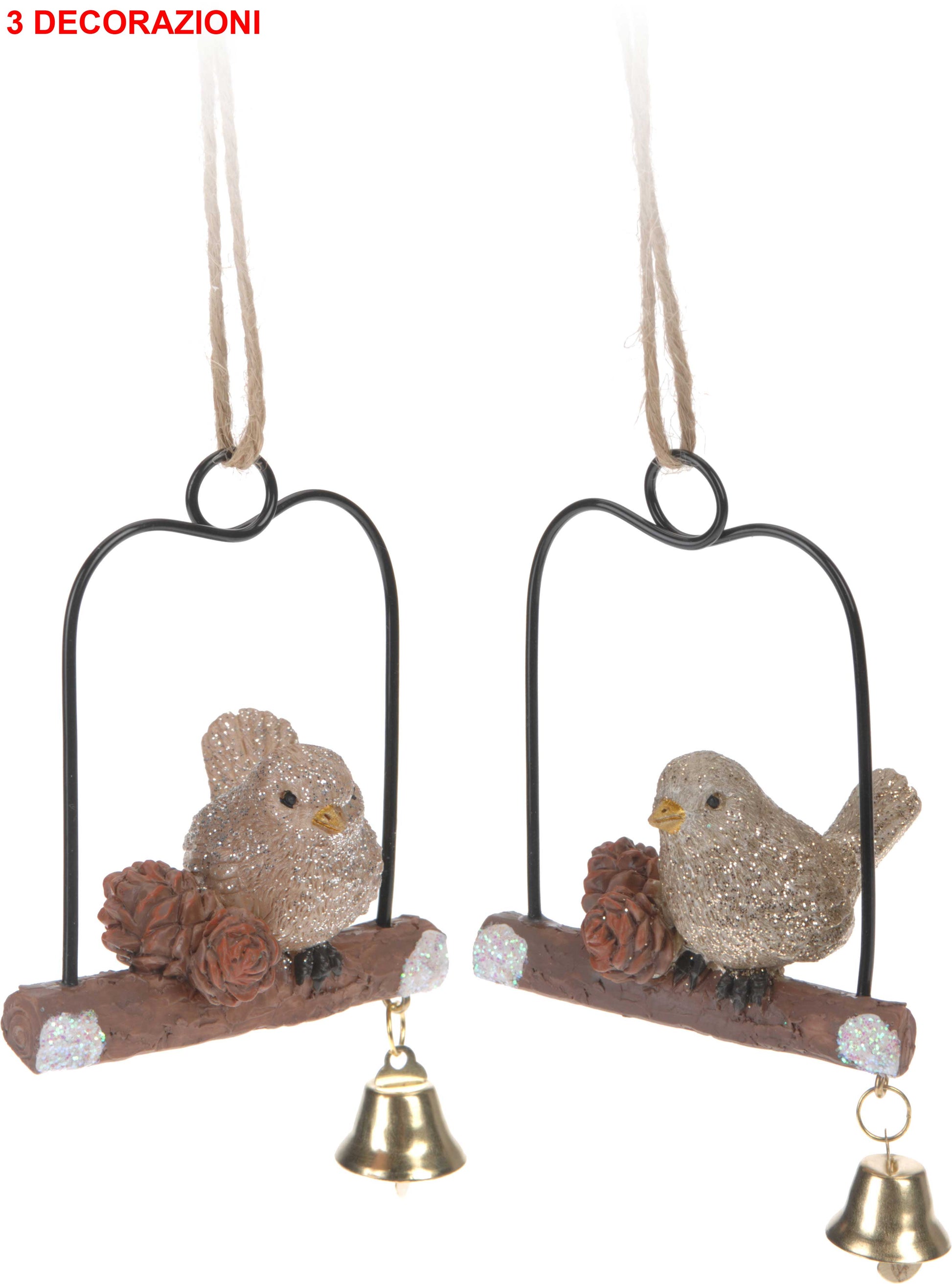 OFFERTA 3 UCCELLI APPENDIBILI SU ALTALENA 10CM ASSORTITI