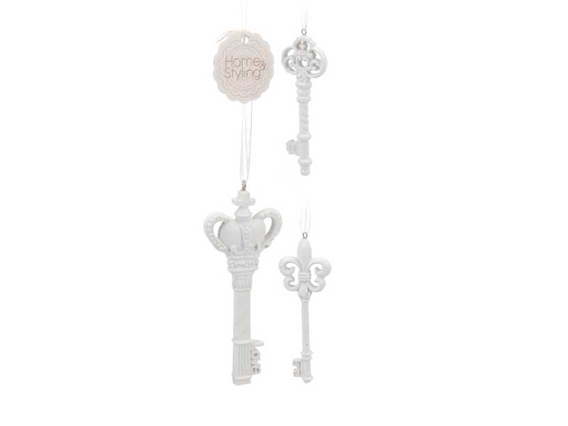 OFFERTA 3 DECORAZIONI NATALIZIE APPENDIBILI CHIAVE BIANCA 8CM