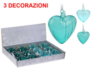 OFFERTA 3 PALLINE PENDENTE CUORE VETRO 8CM AZZURRA