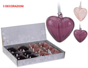 OFFERTA 3 PALLINE CUORE IN VETRO 8CM ASSORTITO