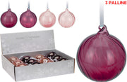 OFFERTA 3 PALLINE IN VETRO VIOLA 8CM ASSORTITE
