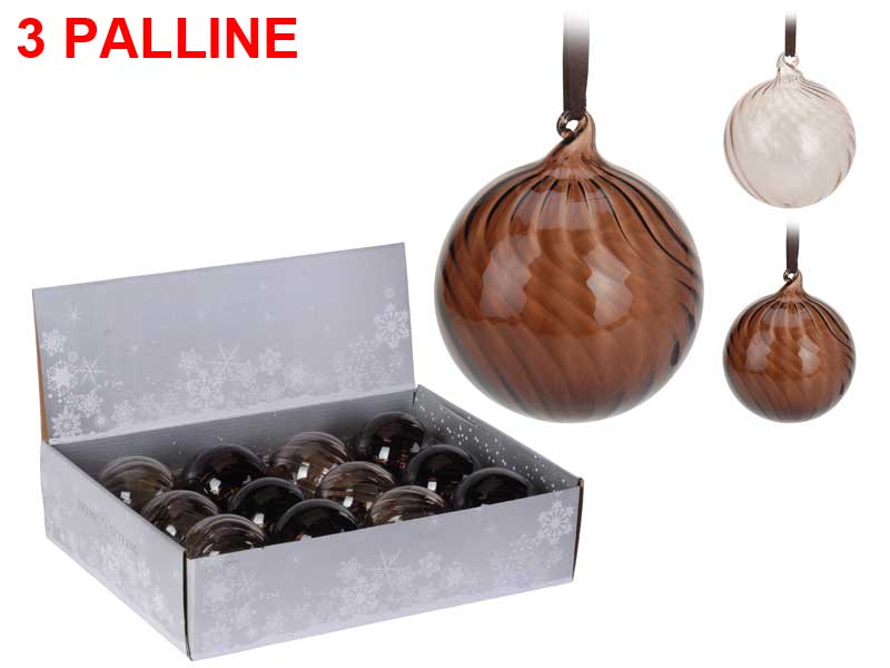 OFFERTA 3 PALLINE IN VETRO 8CM MARRONE ASSORTITE