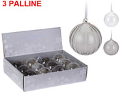 OFFERTA 3 PALLINE IN VETRO 8CM ASSORTITE