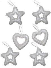 OFFERTA 3 CONFEZIONI DI FIOCCHI CUORI STELLE DI NATALE BIANCHI