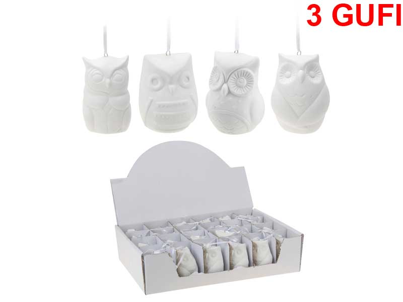 OFFERTA 3 PENDENTE GUFO PORCELLANA 8,5CM
