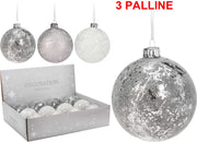 OFFERTA 3 PALLINE ARGENTO BIANCO 8CM ASSORTITE