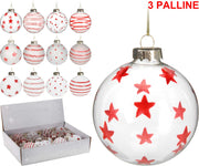 OFFERTA 3 PALLINE DECORAZIONI ROSSE 7CM ASSORTITE