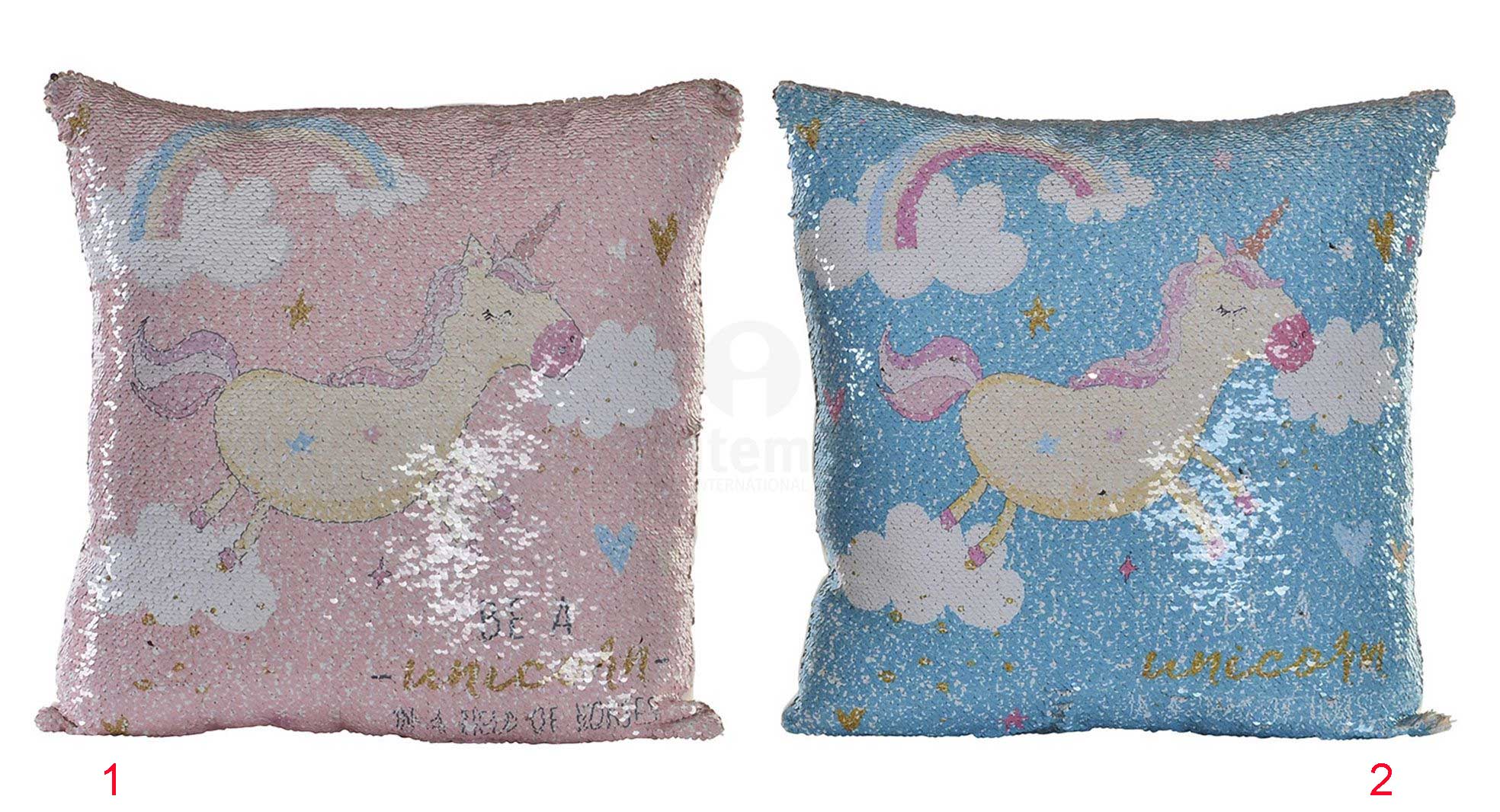 CUSCINO 40X40CM CON PAILETTES E DISEGNO UNICORNO COLORE A SCELTA